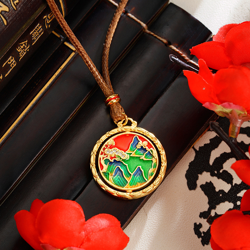 La antigua herencia de China viento verde montaña agua verde nubes auspiciosas puede girar oro de arena vietnamita joyería de latón retro al por mayor