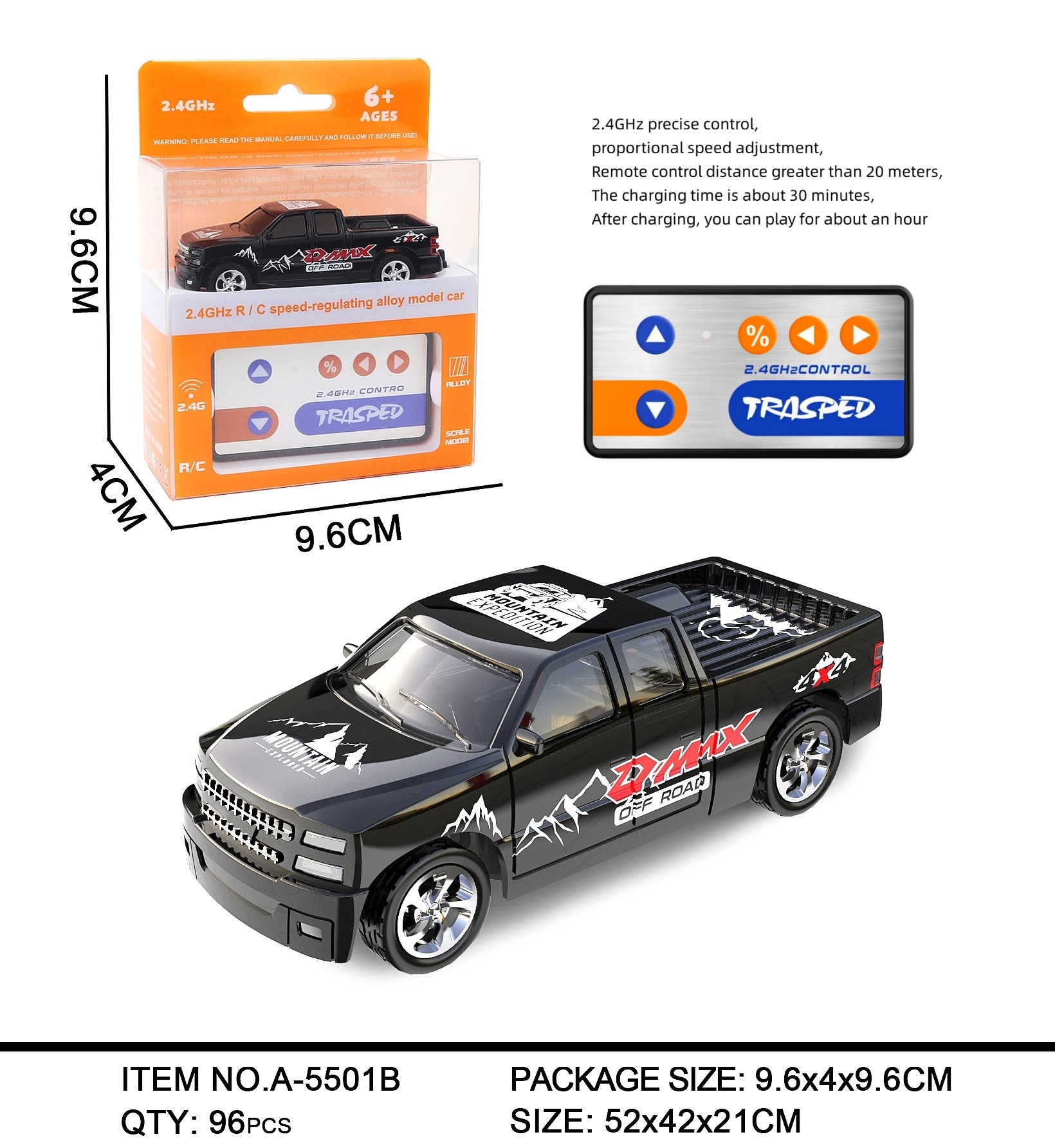 Mini remote control car toy 2.4g Light Adjustable speed belt trailer Simulation Model 1:64 alloy car cross-border toy