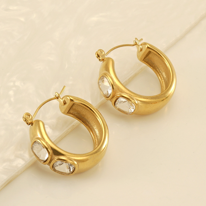 2023 transfronterizo nuevo 18K pendientes de acero inoxidable con incrustaciones de zirconio chapado en oro de 18K de alta calidad pendientes de temperamento de diseño