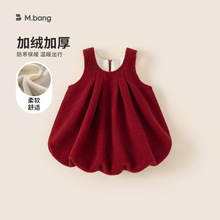 邦选宝宝裙子周岁礼服无袖小童花苞裙生日聚会红色女童连衣裙