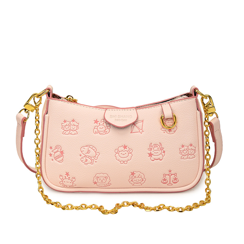 Bolso de cadena popular de este año, nuevo bolso femenino de verano 2025, bolso de hombro de doce constelaciones, bolso de mensajero con patrón de lichi lindo