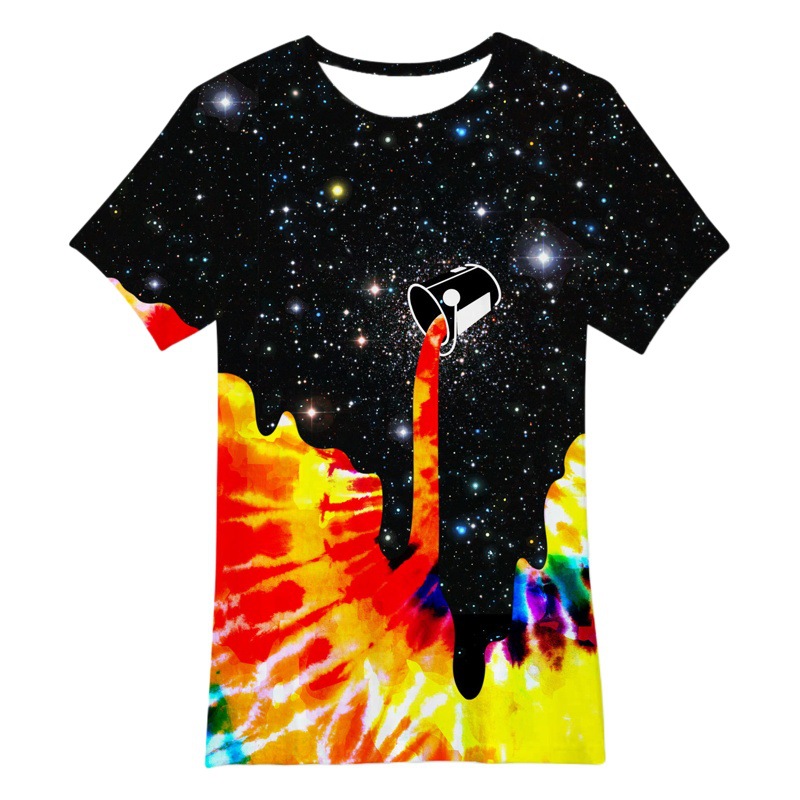 Camiseta de manga corta holgada de verano con pigmento de siete colores para niños, con estampado digital 3D de comercio exterior transfronterizo.