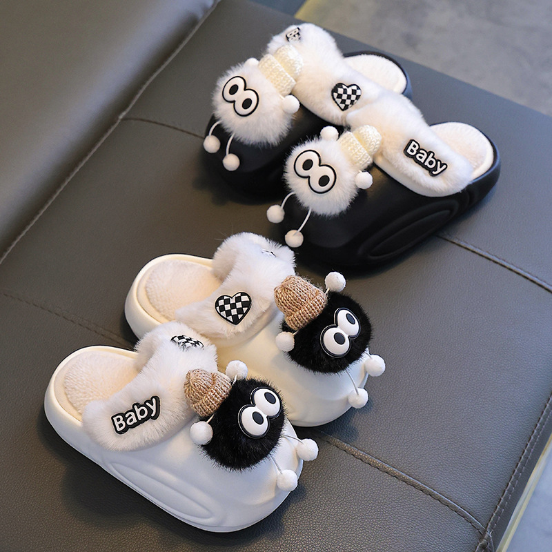Zapatillas de algodón de invierno para niños, zapatillas de algodón cálidas y veludo EVA impermeables, bolsas para padres e hijos, zapatos de algodón caseros para bebés