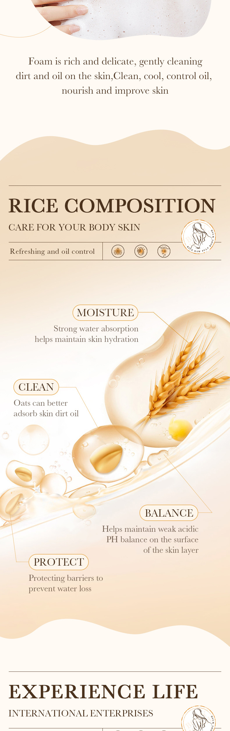 Heißes verkaufendes neues Reis-Rohmilch-Duschgel 500 ml BIOAOUA Körperreinigendes Duschgel auf europäischer Website_voghion.com