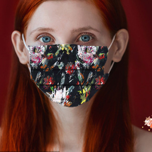 Independent packaging D290 retro summer refreshing flower printing disposable meltblown cloth three-layer protective mask