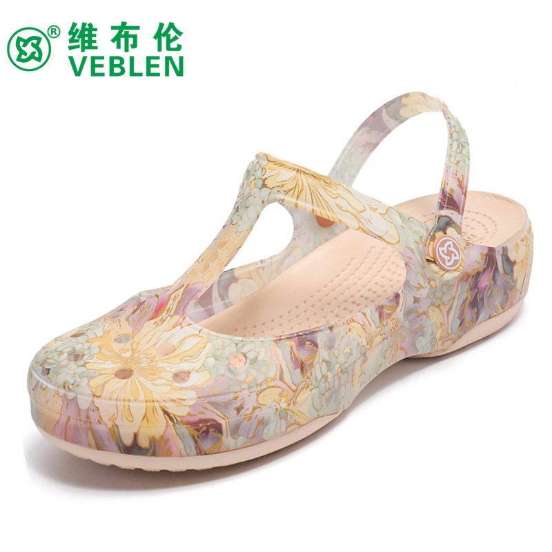 Veblen Cave 신발 여성의 여름 외부 두꺼운 밑창 미끄럼 방지 샌들과 슬리퍼 Mary Jane Sandals National Style Peony 6036