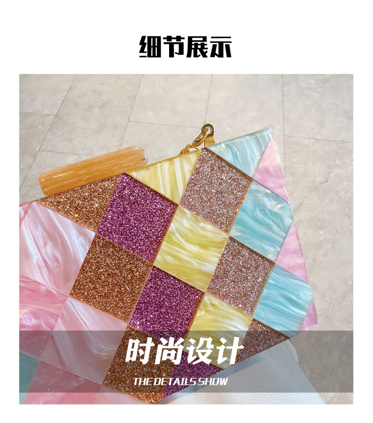 New cross-border foreign trade women's checkered acrylic bag, dinner bag, single-shoulder crossbody wedding and banquet clutch bag undefined