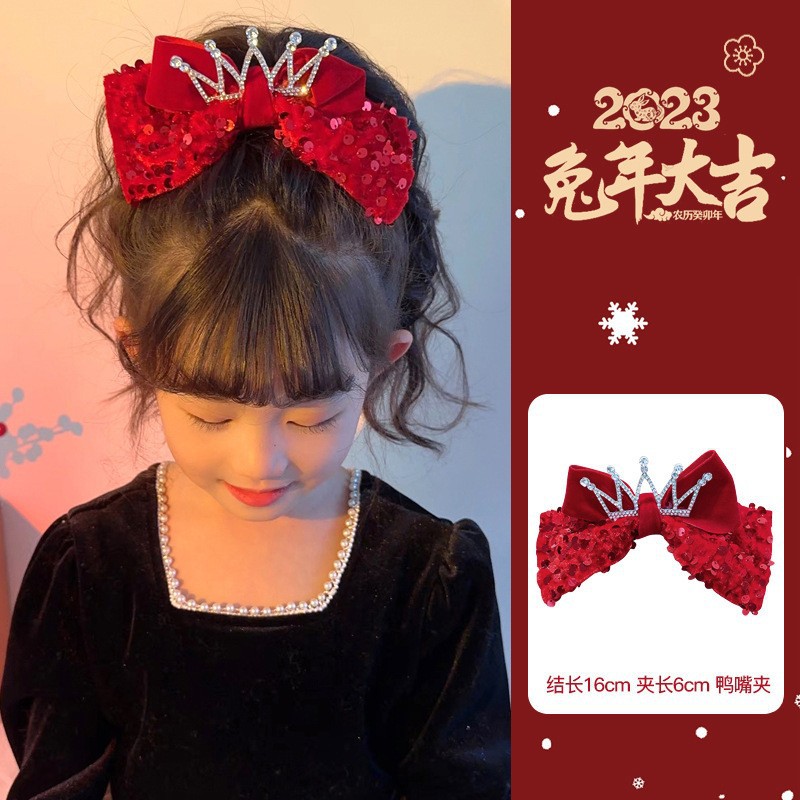 Otoño e Invierno nuevo vino rojo arco grande horquilla 2022 Año Nuevo de los niños horquilla terciopelo elegante dulce accesorios para el cabello