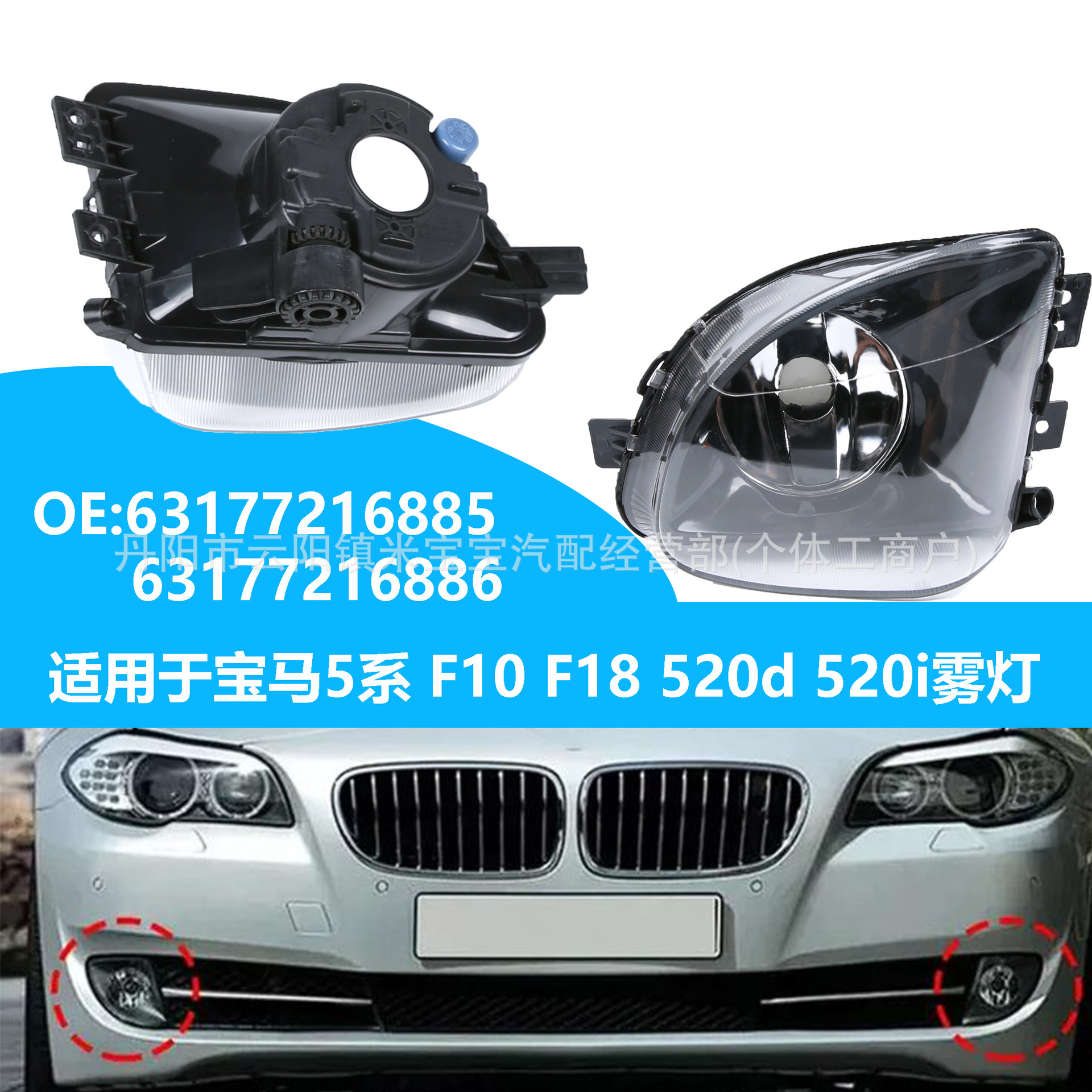 BMW 63177216885 63177216886 Fog Light for BMW 5 Series F10 F18 520d 520i (Fog lamp) - black