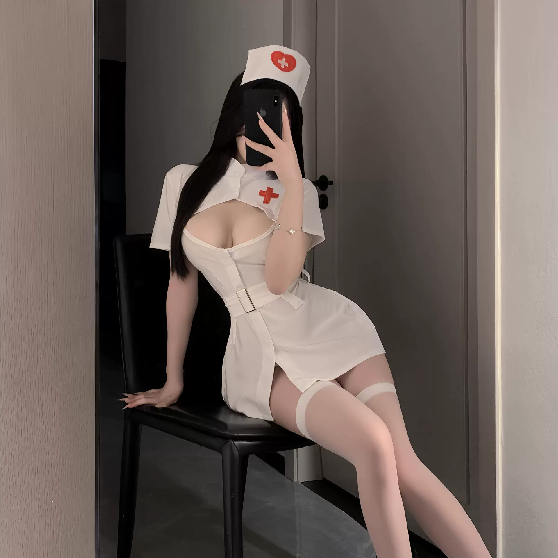 灌云情趣内衣性感酒吧款护士服女角色扮演火辣镂空制服开叉连衣裙