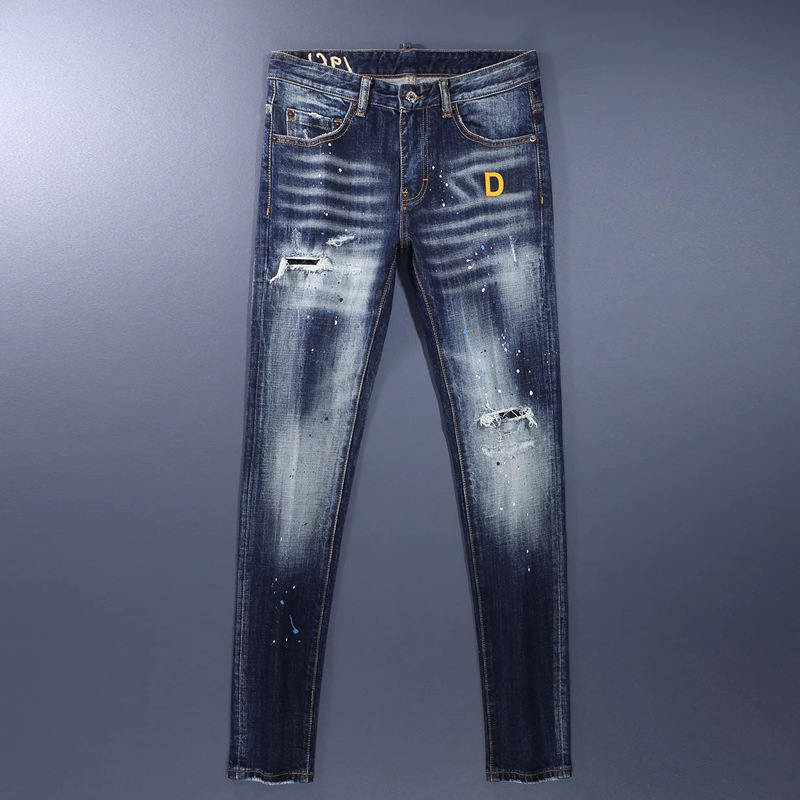 European and American Street Fashion Ripped Jeans for Men, Retro 