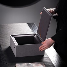 中式灰色绒布 简约正方形包装盒瓷盘碗壶承礼品盒锦盒