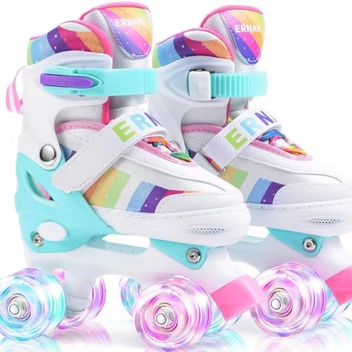 Kids' Double Row Roller Skates Complete Set For Beginners, Adjustable Quad Skates For Boys And Girls_voghion.com