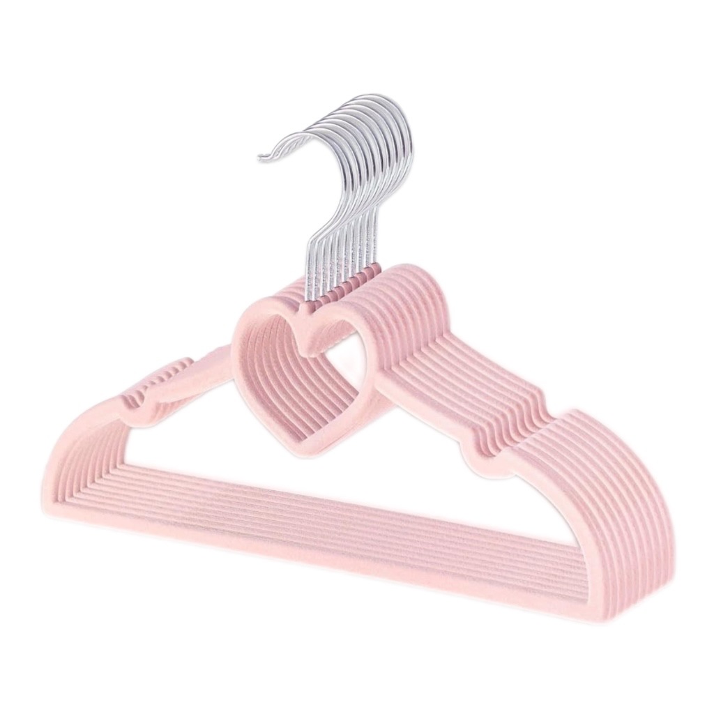 heart shape 33cm multifunctional children‘s anti-slip traceless flocking clothes hanger clothing store plastic girl heart hanger hair