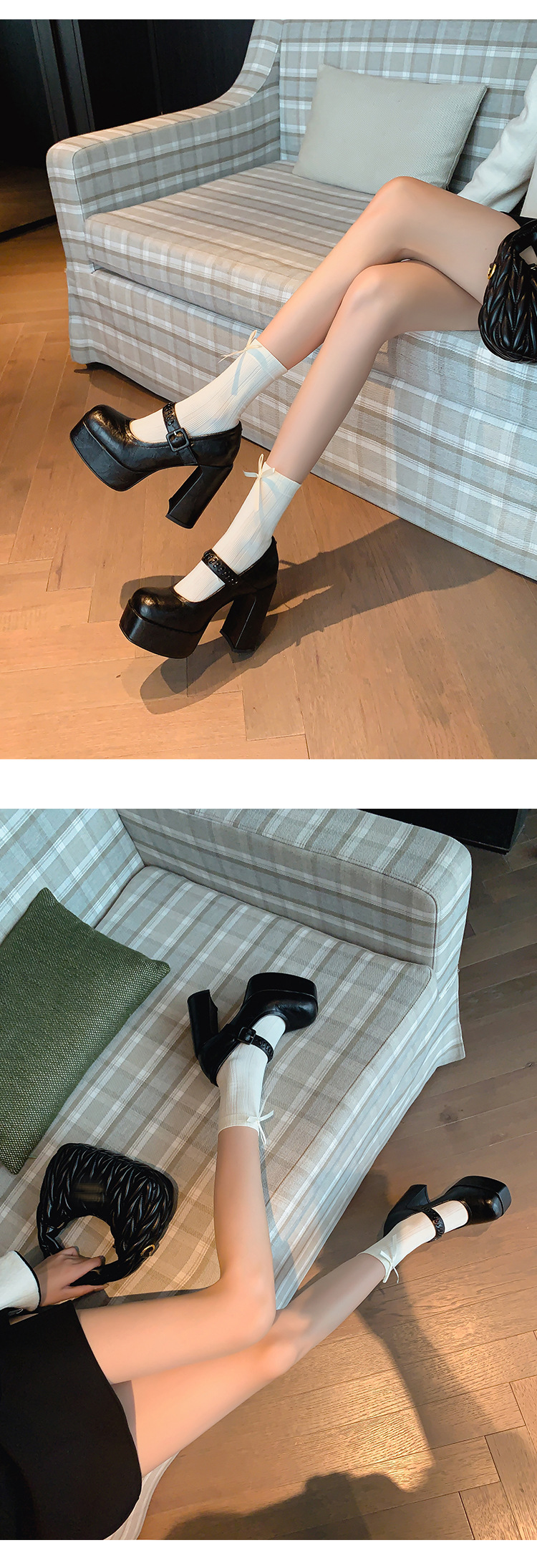 Giày cao gót Mary Jane nữ đế xuồng platform gót 12 cm, quai ngang khóa, mũi nhọn — màu đen, màu mơ chi tiết 9