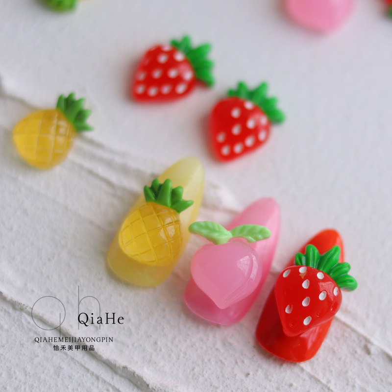 New nail cute resin three-dimensional Strawberry Peach pineapple jelly candy color Q bullet nail DIY material jewelry
