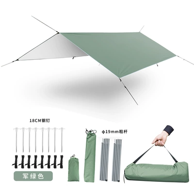 Çadırlar – Canopy Square 210D Oxford Cloth - military-green-plus-22-m-19mm-rodsteel-nail-3-x-3-m