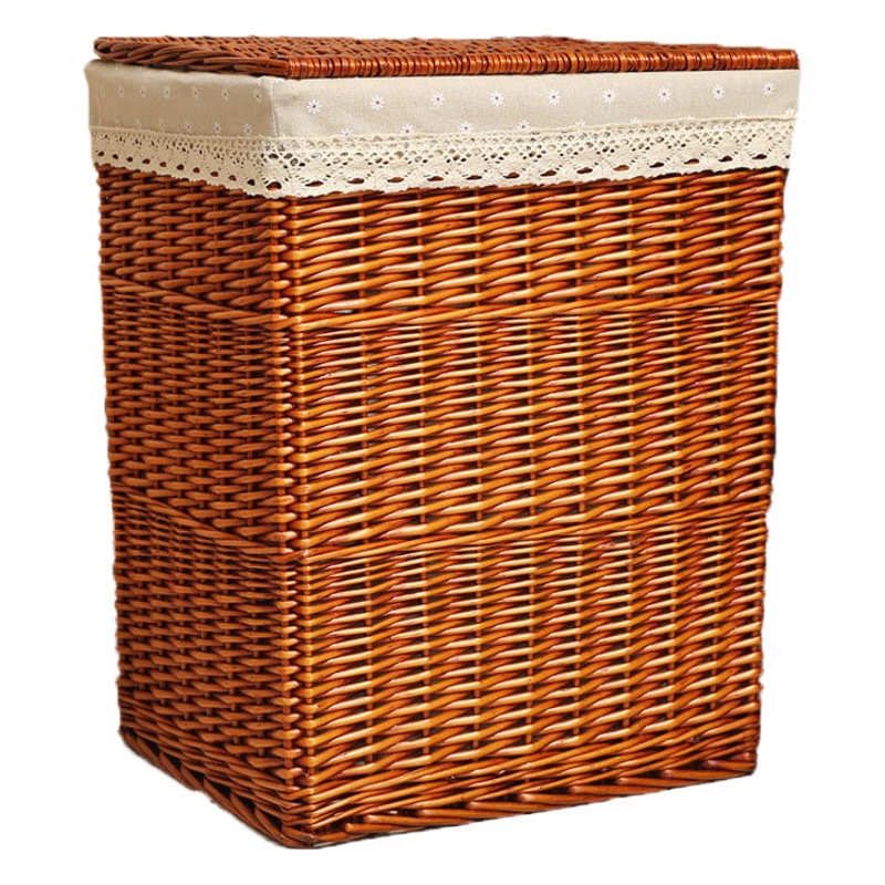 Cesta de lavandería cesta de lavandería tejida con tapa grande de ratán tejida ropa sucia cesta de almacenamiento de mimbre olla caliente tienda de lavandería cubo al por mayor
