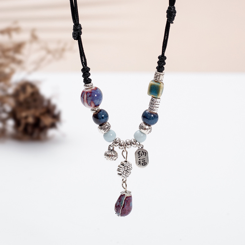 Drunk dream love ceramic beaded necklace women's new Chinese retro braided rope necklace National style Zen Hanfu clavicle chain Drunk dream love ceramic beaded necklace women's new Chinese retro braided rope necklace National style Zen Hanfu clavicle chain