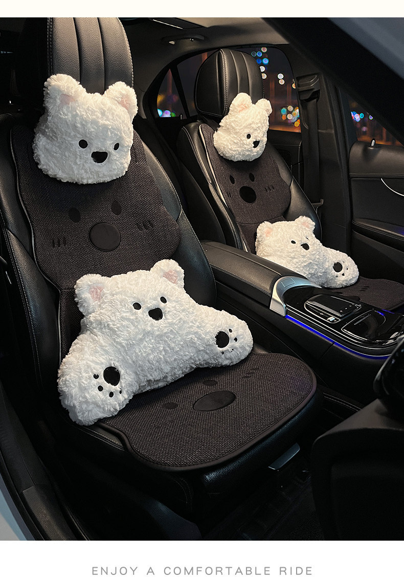 Car Seat Cushion for All Seasons 2026 New Cartoon Cute West Highland Linen Breathable Car Seat Cover