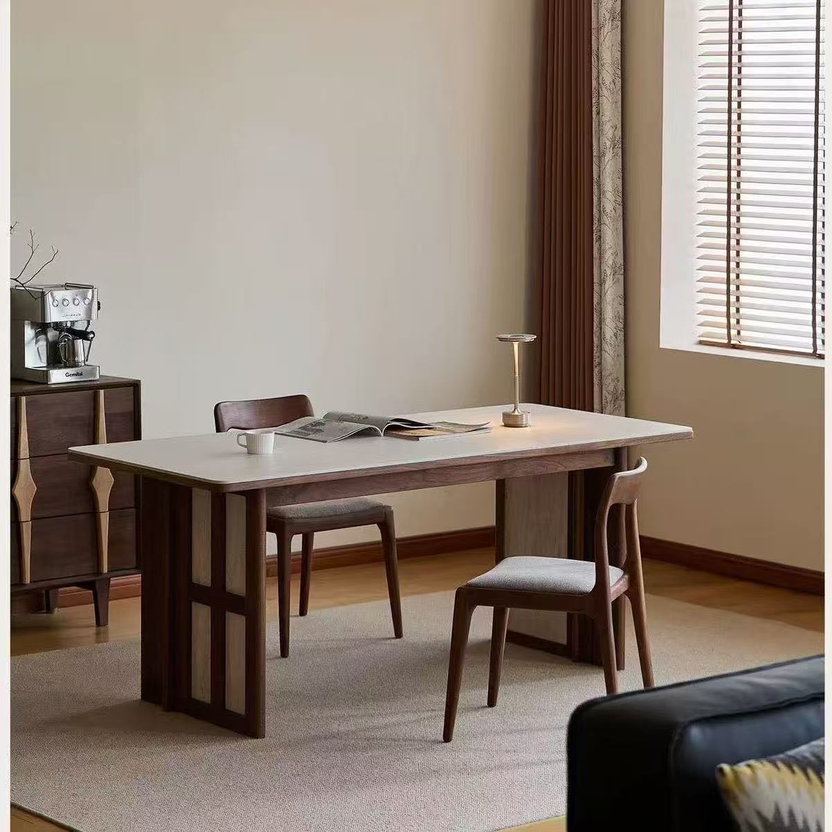 Roman Travertine Slate Dining Table Solid Wood North American Black Walnut Large Board Table Workbench Dining Table Large Long Table