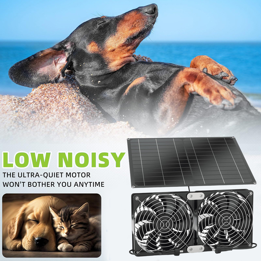 跨境专供太阳能排气扇15W12V太阳能光伏带两个风扇用于室外温室棚