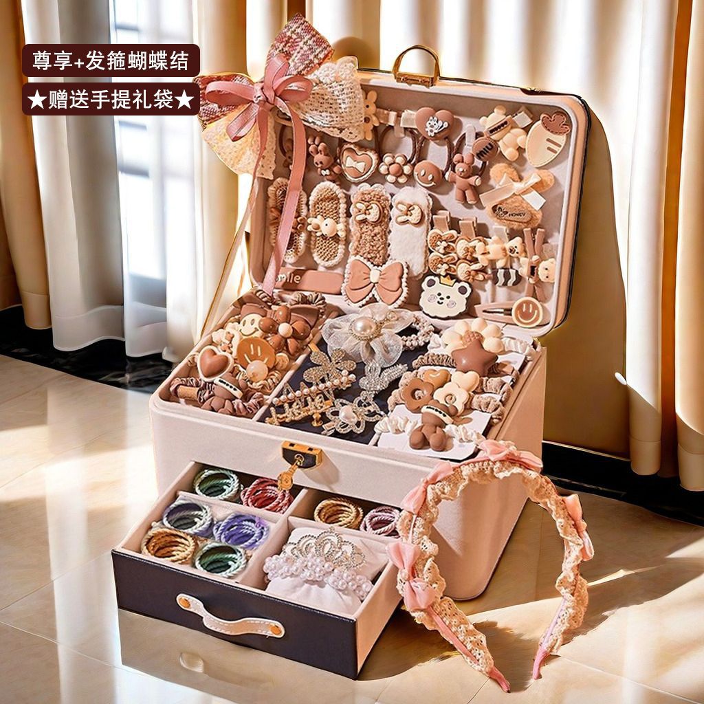 커피컬러 헤어 액세서리 세트 선물박스 [단독판+머리띠] 화이트