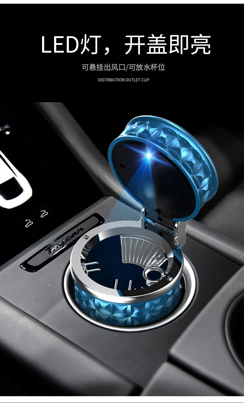 Car-Mounted Ashtray with Anti-Fly Ash Design, High-End Feel, In-Car Ashtray with Automatic Lid Opening, Black Technology Car Accessory
