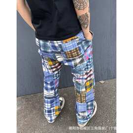 彩色印花百家布直筒长裤男士潮流牛仔裤设计感小众个性宽松阔腿裤