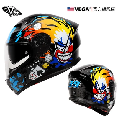 Kempinq və səyahət — American Vega Motorcycle Helmet for - m-blue-gambling-demon-comes-with-anti-fog-patch-black-film-headgear-nose-protection-helmet-bag