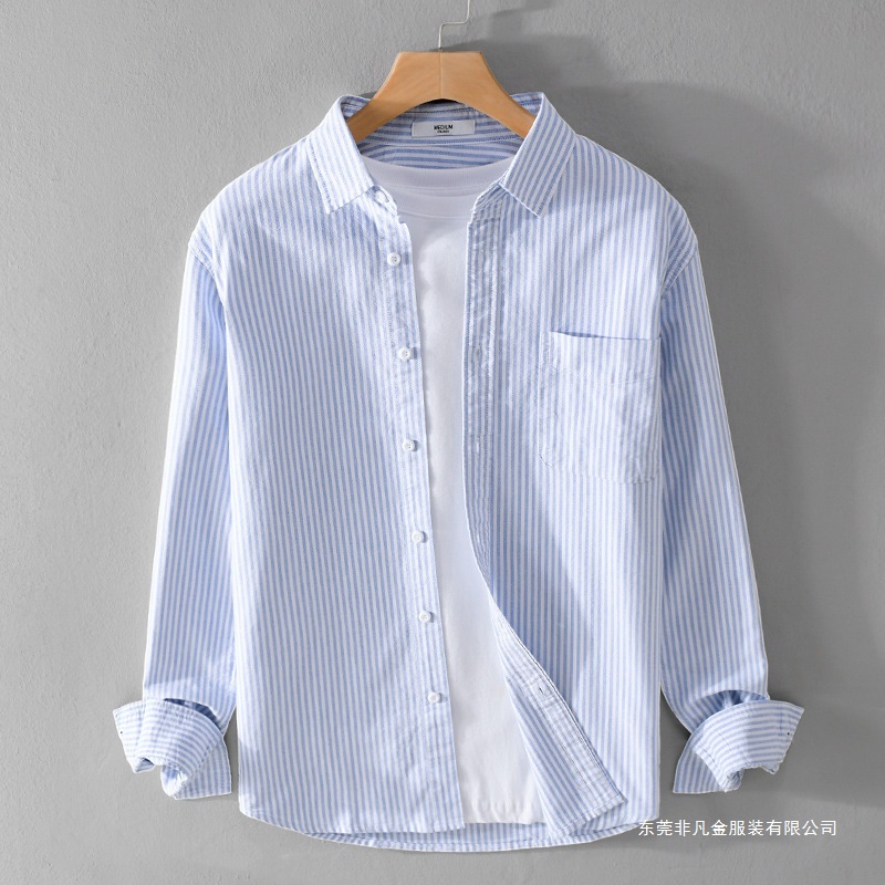 Summer Men's Oxford Striped Long-Sleeve Shirt Trendy Casual Loose Versatile Fresh Simple Men's Shirt Jacket Wear