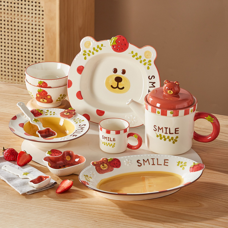 Berry Good Life Bowl and Plate Set for Home Use, Cute Ceramic Rice Bowls, Plates, and Tableware, Housewarming Gift Berry Good Life Bowl and Plate Set for Home Use, Cute Ceramic Rice Bowls, Plates, and Tableware, Housewarming Gift