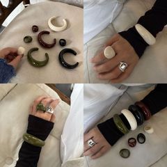 欧美跨境树脂圆形开口手镯戒指小众高级感手环简约个性时尚手饰女