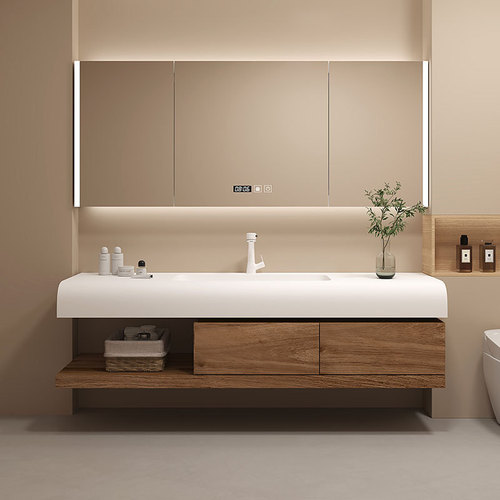 OD59 wholesale simple new Chinese style Corian integrated basin and bathroom cabinet combination smart bathroom sink