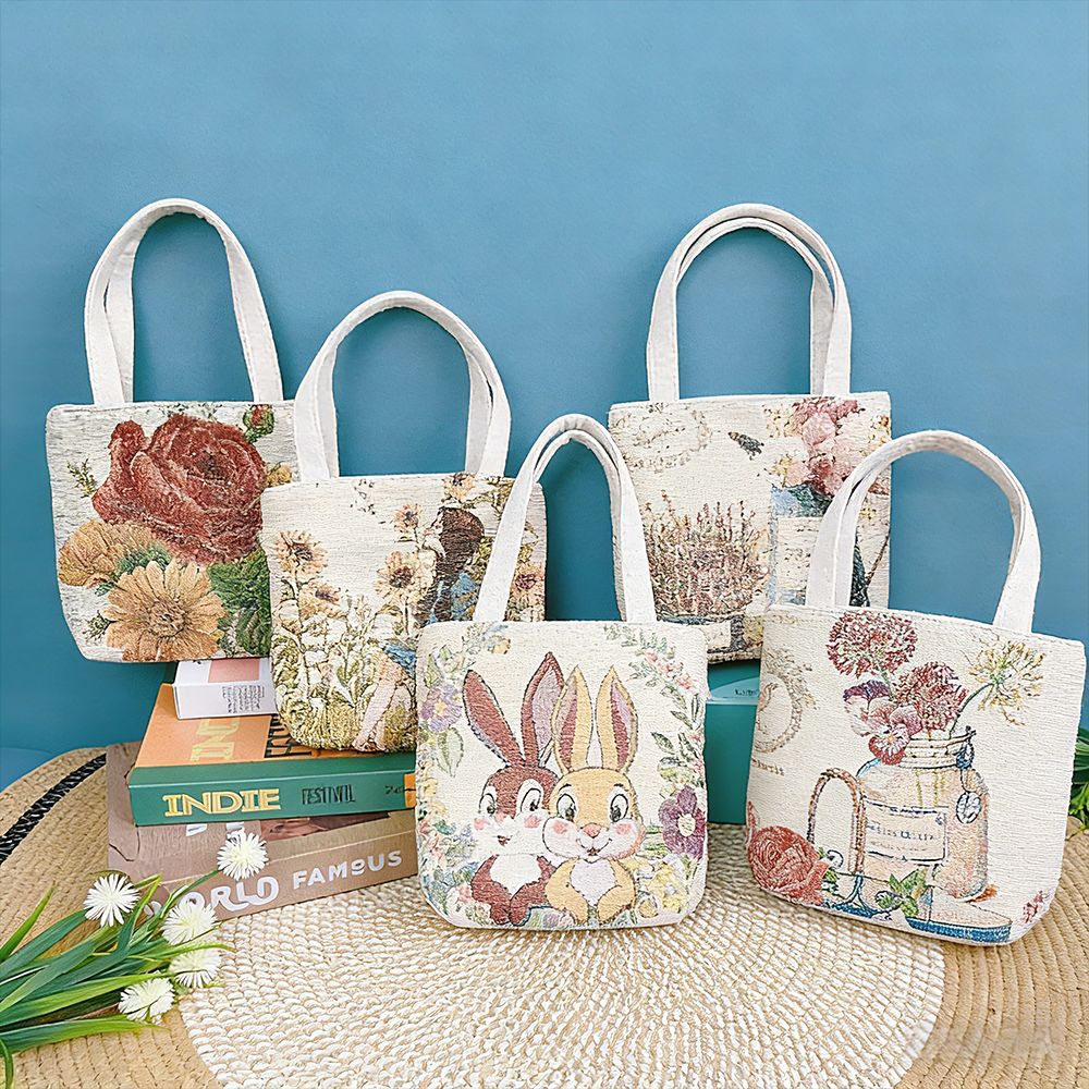 帆布提花刺绣包可爱卡通手机包迷你小手拎包文艺小清新手提包简约