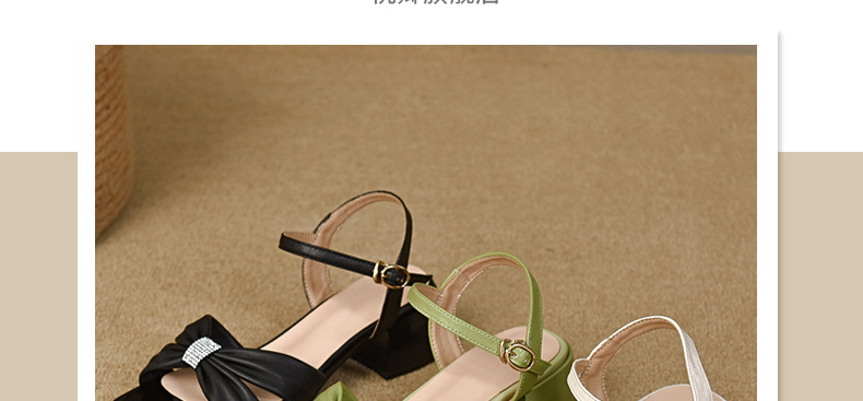 Sandal quai ngang da cừu mềm gót dày 9 cm — Màu đen chi tiết 4