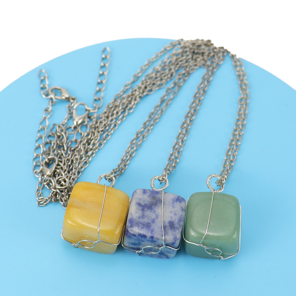 Pendant Necklace Classification Fashion Square Alloy Natural Stone Handmade Pendant Necklace 1 Piece