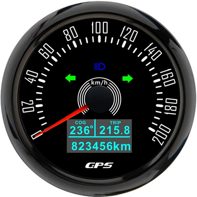 automobile instrument with azimuth for cars and - black-frame-black-background-0-200-kmh