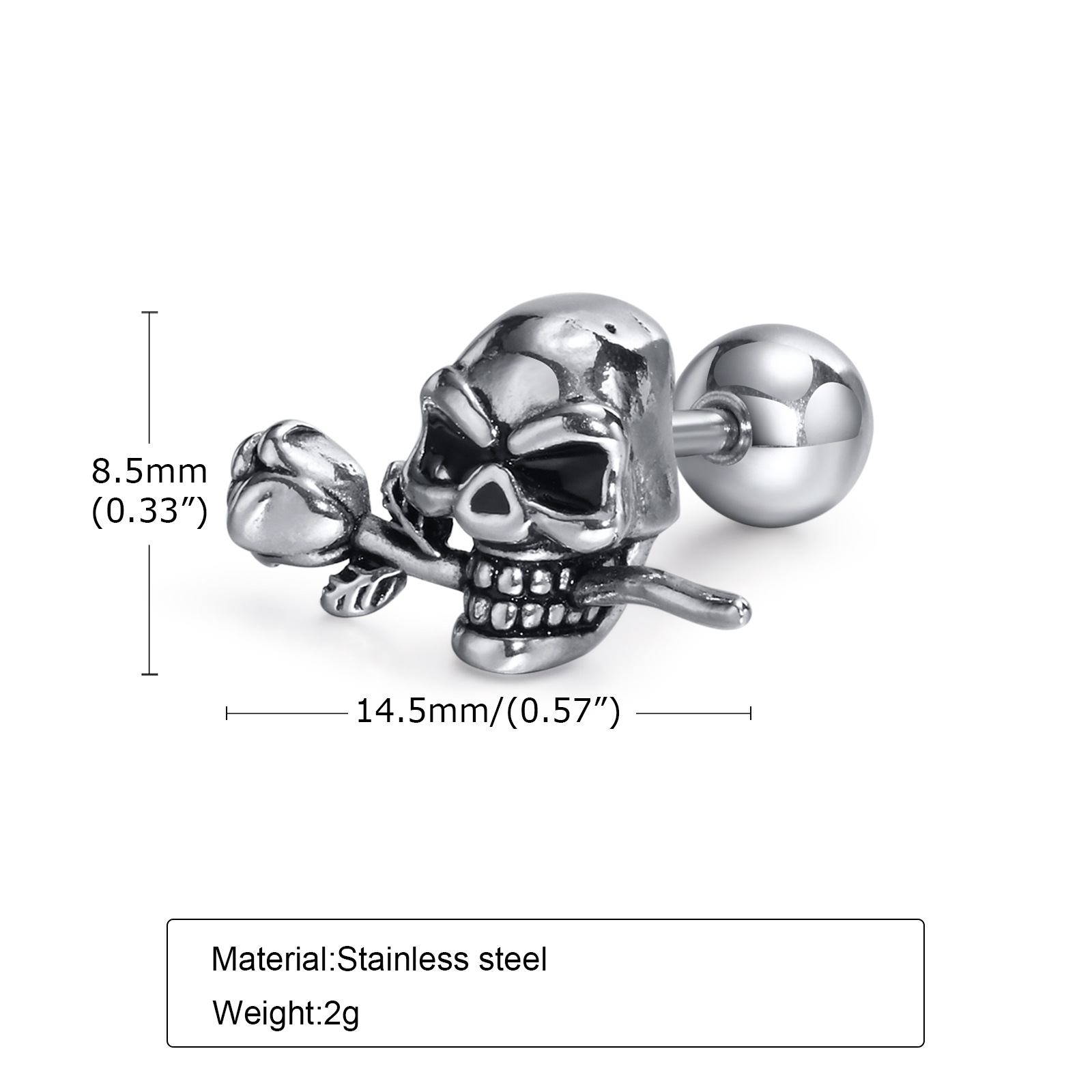 6g Weight 201 Stainless Steel Ear Needle Material Ear Studs Classification 1 Piece Halloween Fashion Skull 201 Stainless Steel Ear Studs