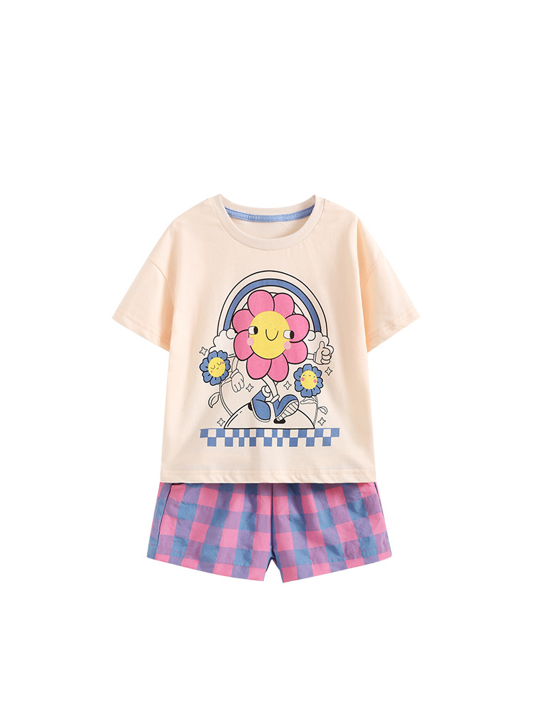 Malwee transfronterizo ropa infantil femenina estilo extranjero set de moda de verano nuevo set de manga corta para niños europeos y estadounidenses de dos piezas