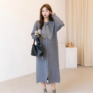 Autumn and Winter Stylish Pregnant Women's Dress Fashion Bow tie Pregnant Women's Long Cardigan Sweater Knitwear Stretch plus size Style Fashionable