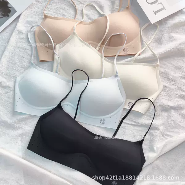 Seamless thin-strap low-neck bra for women, invisible, breathable, thin, beautiful back, small bust, push-up, anti-sagging bra