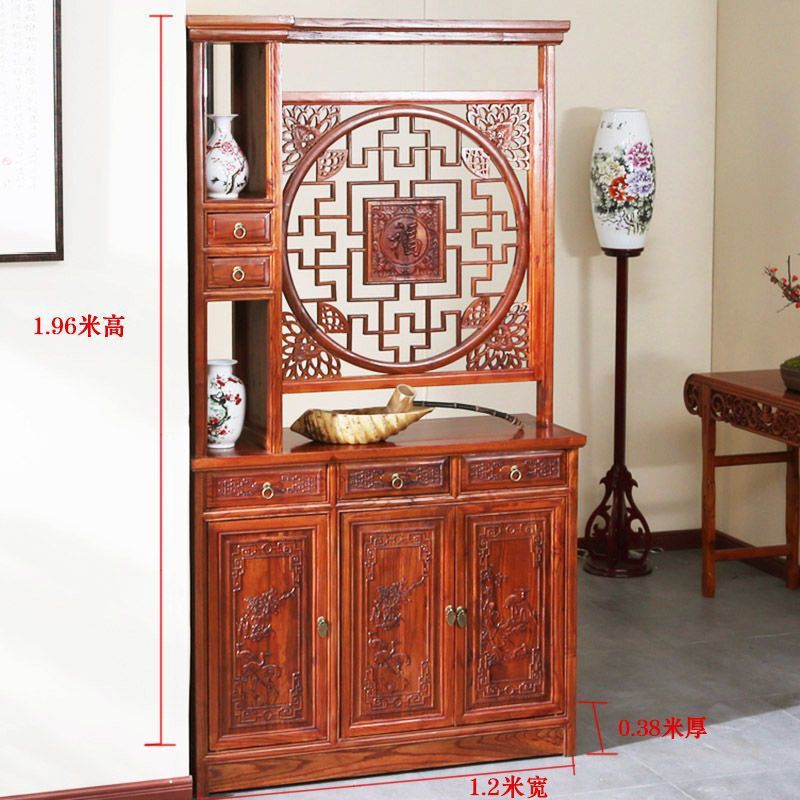 新中式仿古实木家用入户门龙柱玄关柜双面屏风隔断客厅遮挡福字柜|undefined