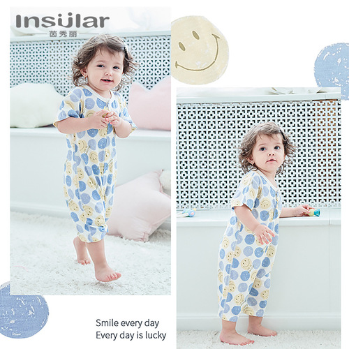 Yinxiuli baby jumpsuit bamboo fiber thin newborn suit boneless jumpsuit short-sleeved baby crawling suit cross-border
