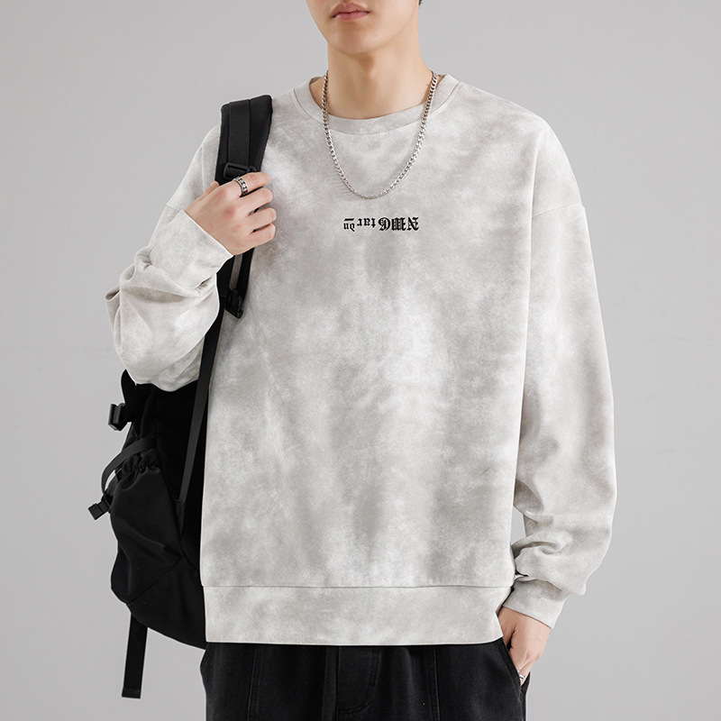 American Tie-Dye Sweatshirt Men's Spring and Autumn New Loose Casual Dirty Retro Fashionable Round Neck Pullover Jacket