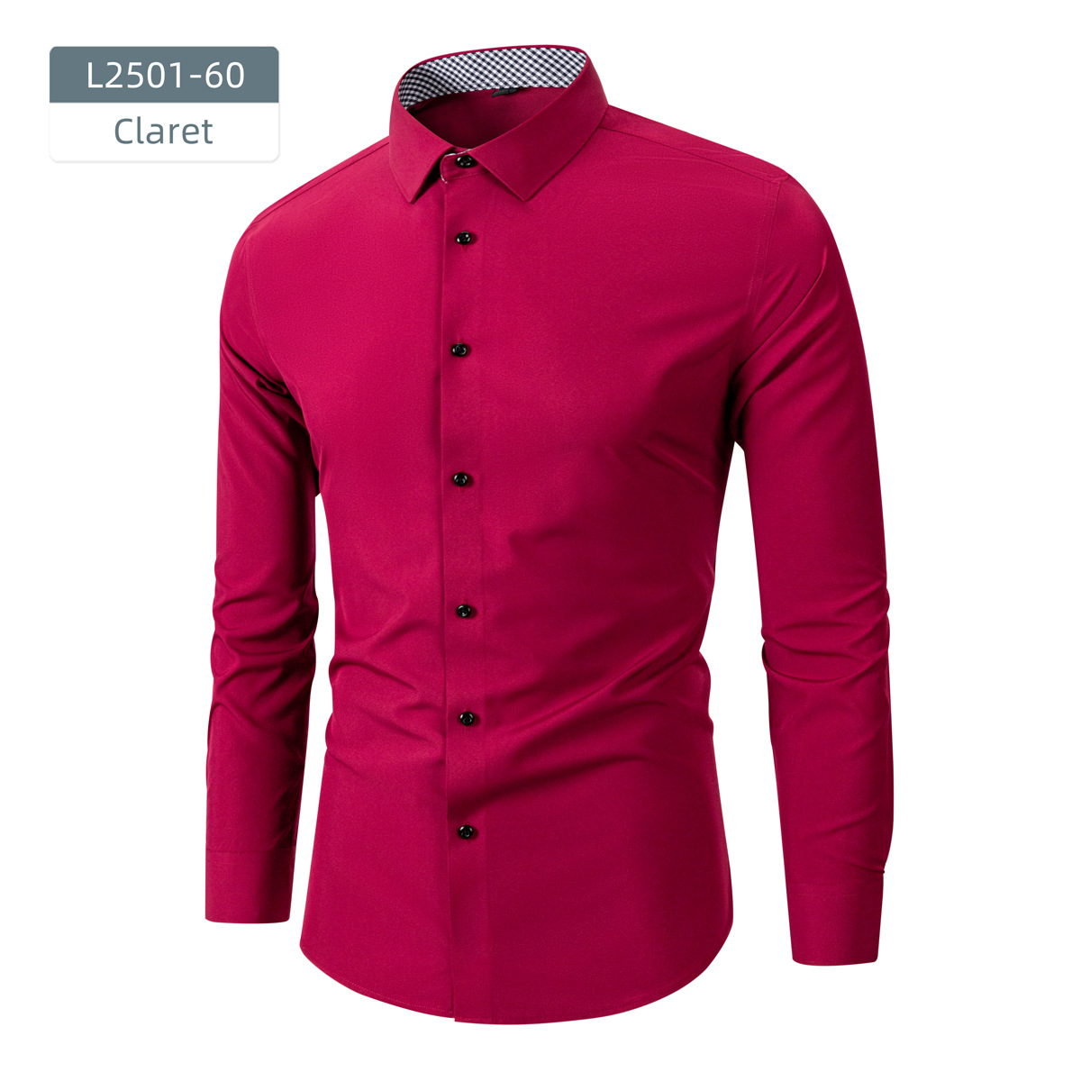 Camisas personalizadas transfronterizas para hombres de manga larga ropa de negocios elástica Amazon comercio exterior botones negros