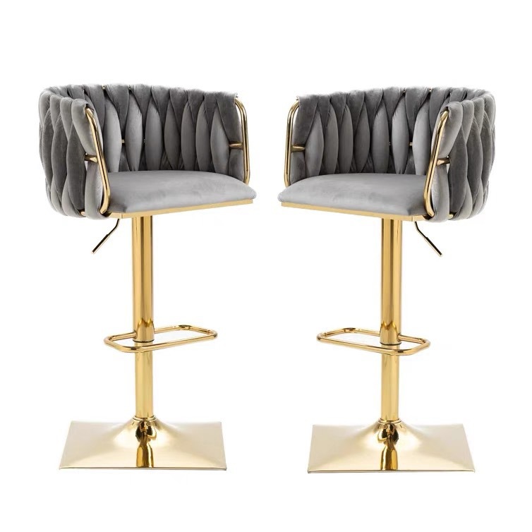 Silla de bar giratoria de elevación de lujo simple silla de bar de recepción moderna silla de metal trenzada personalizada silla alta