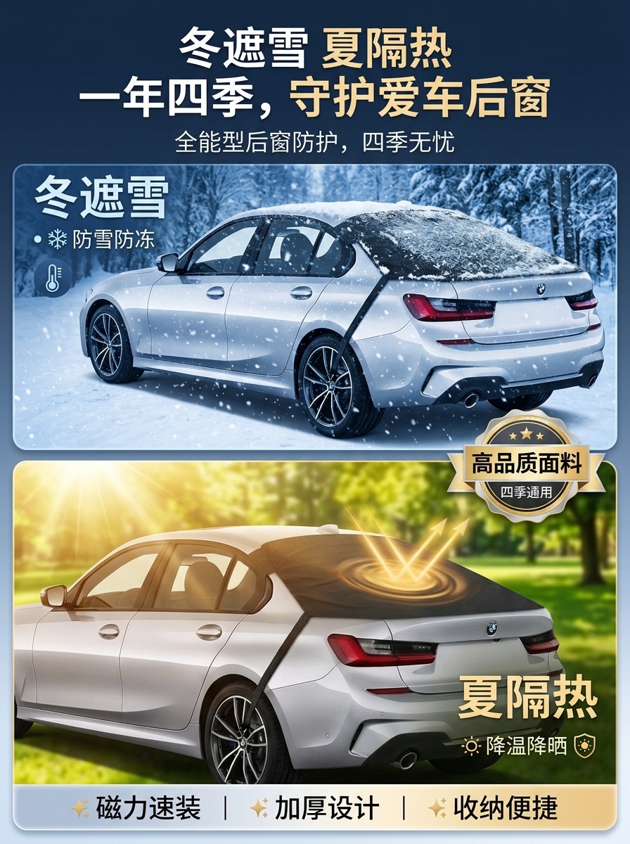 Cross-border snow cover 600D Oxford cloth car rear snow cover magnetic rear windshield cover car cover snow protection cover