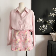 韩系粉色长袖衬衫女2026春季超火减龄宽松翻领衬衣上衣