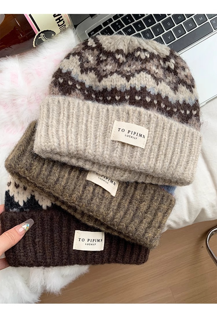 Cappello da donna in maglia di lana vintage, vestibilità ampia, circonferenza della testa ampia, caldo cappello di protezione per le orecchie, cappello che snellisce il viso_voghion.com